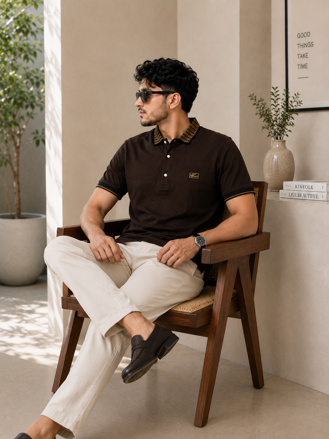 Collar Neck Brown Colour Polo Tshirt