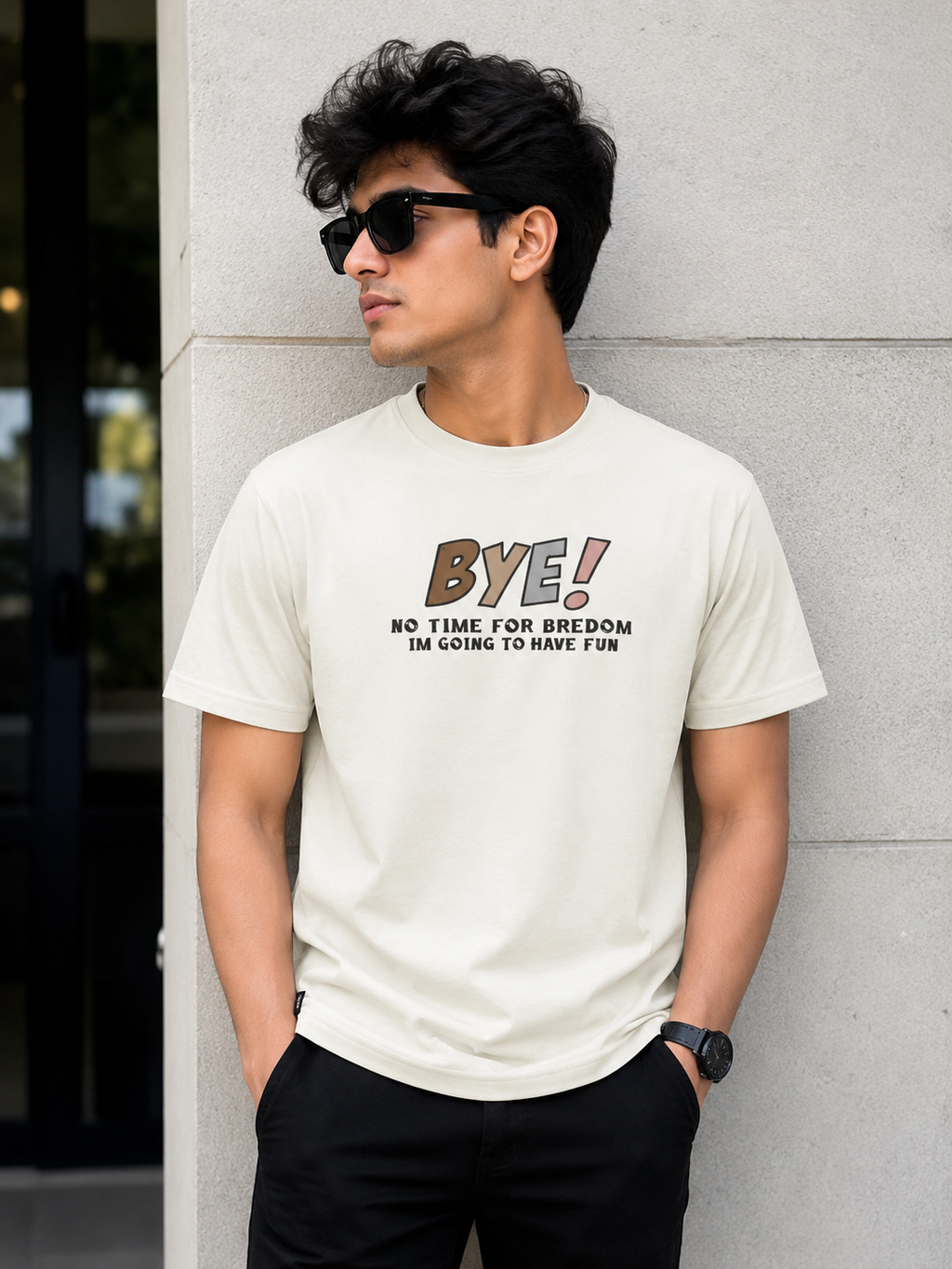 BYE Print Round Neck Half Sleeves Tshirt