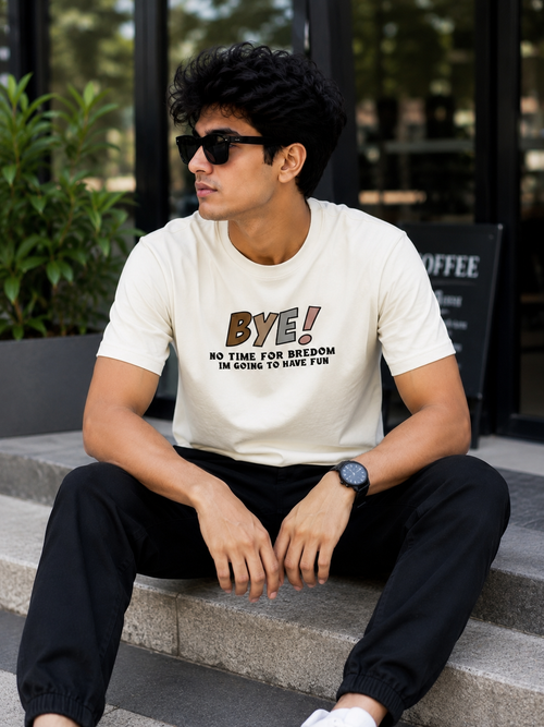 BYE Print Round Neck Half Sleeves Tshirt