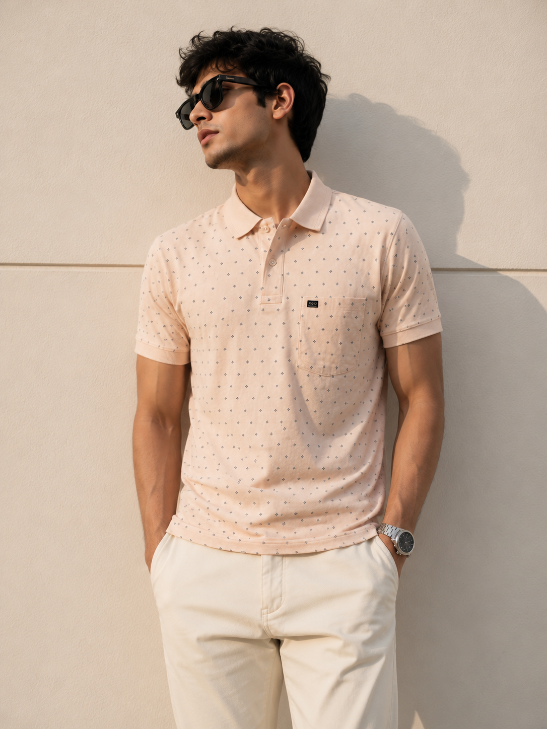 Peach Color Micro Print Polo