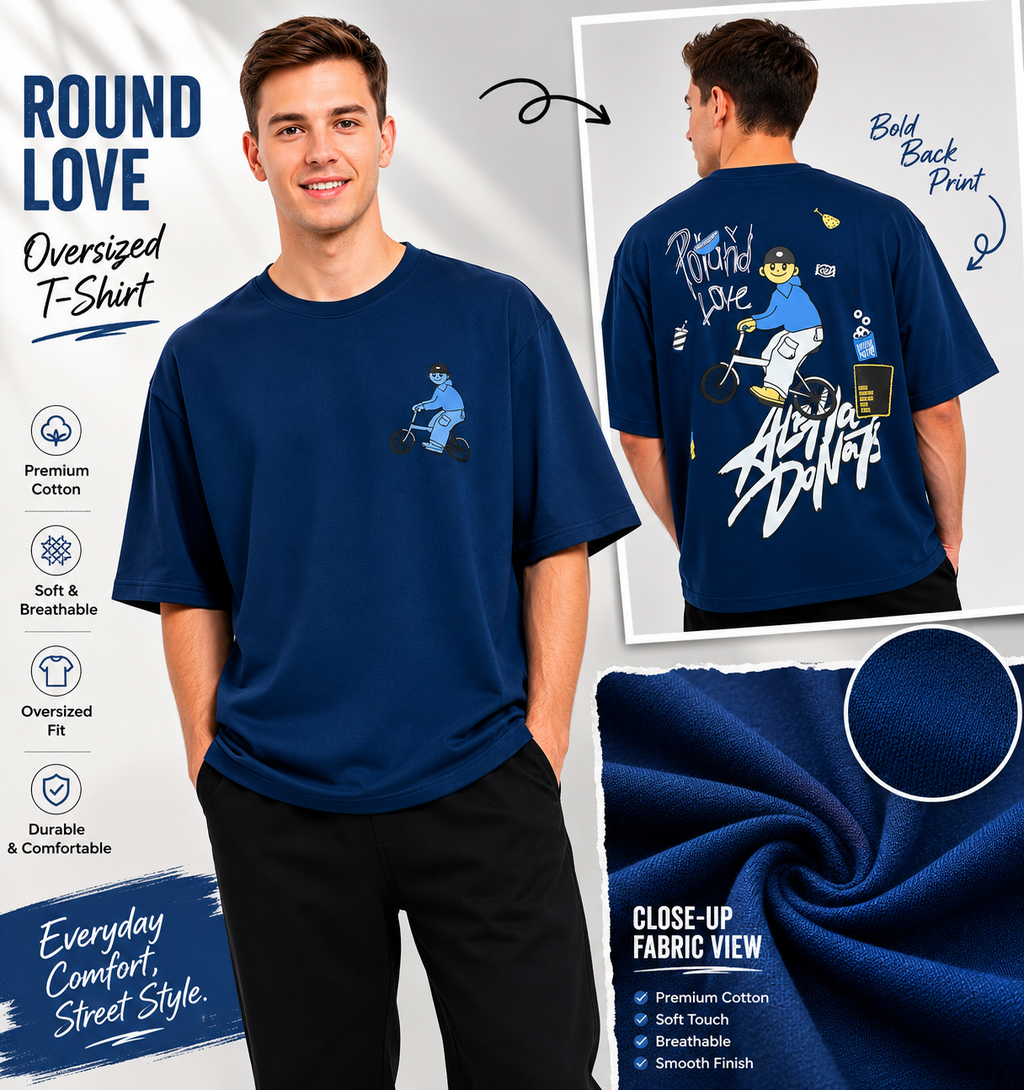 Downshoulder CYCLE Print BLUE colour Tshirt