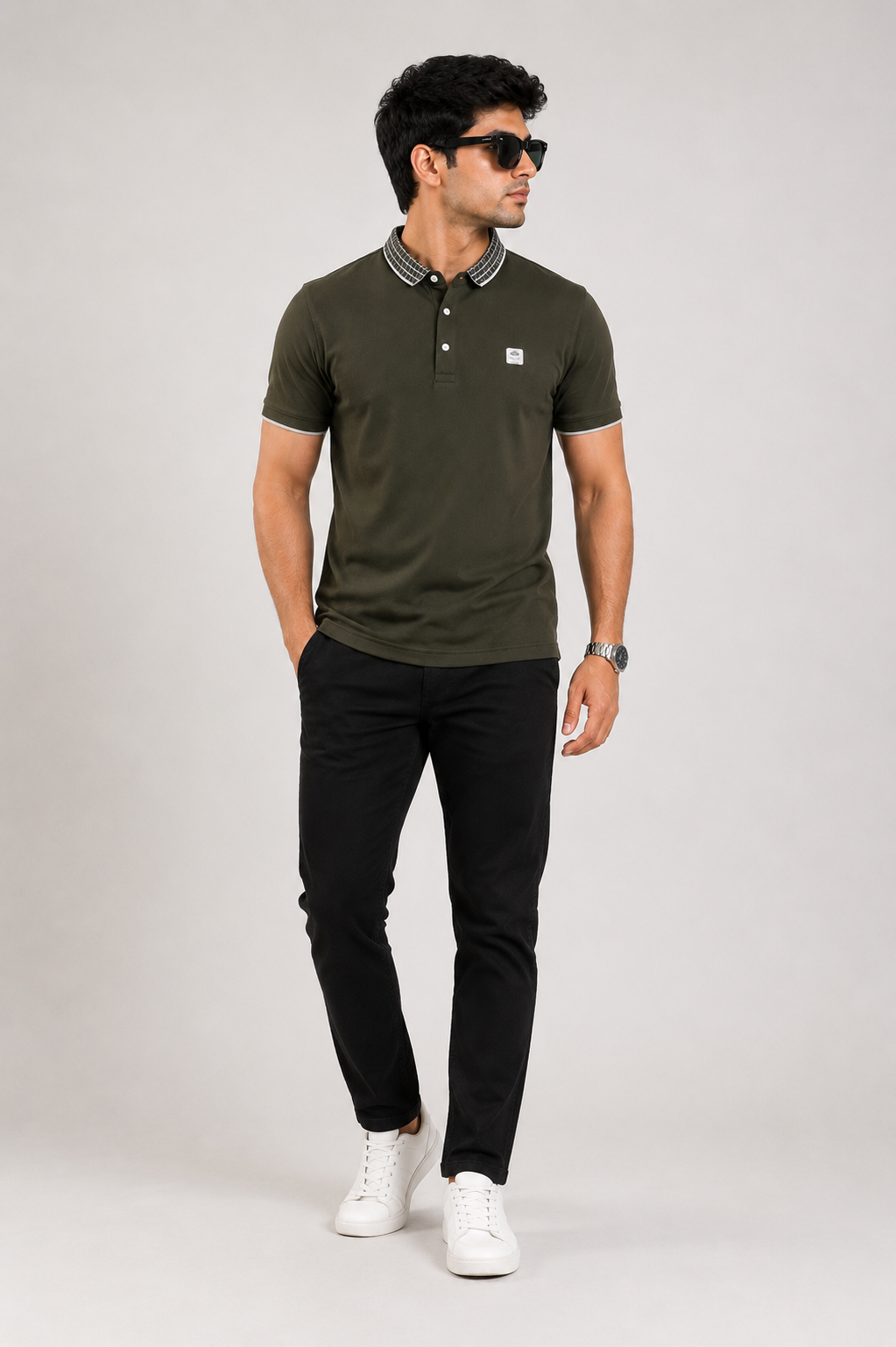 Collar Neck olive green colour tshirt