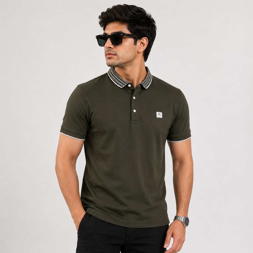 Collar Neck olive green colour tshirt
