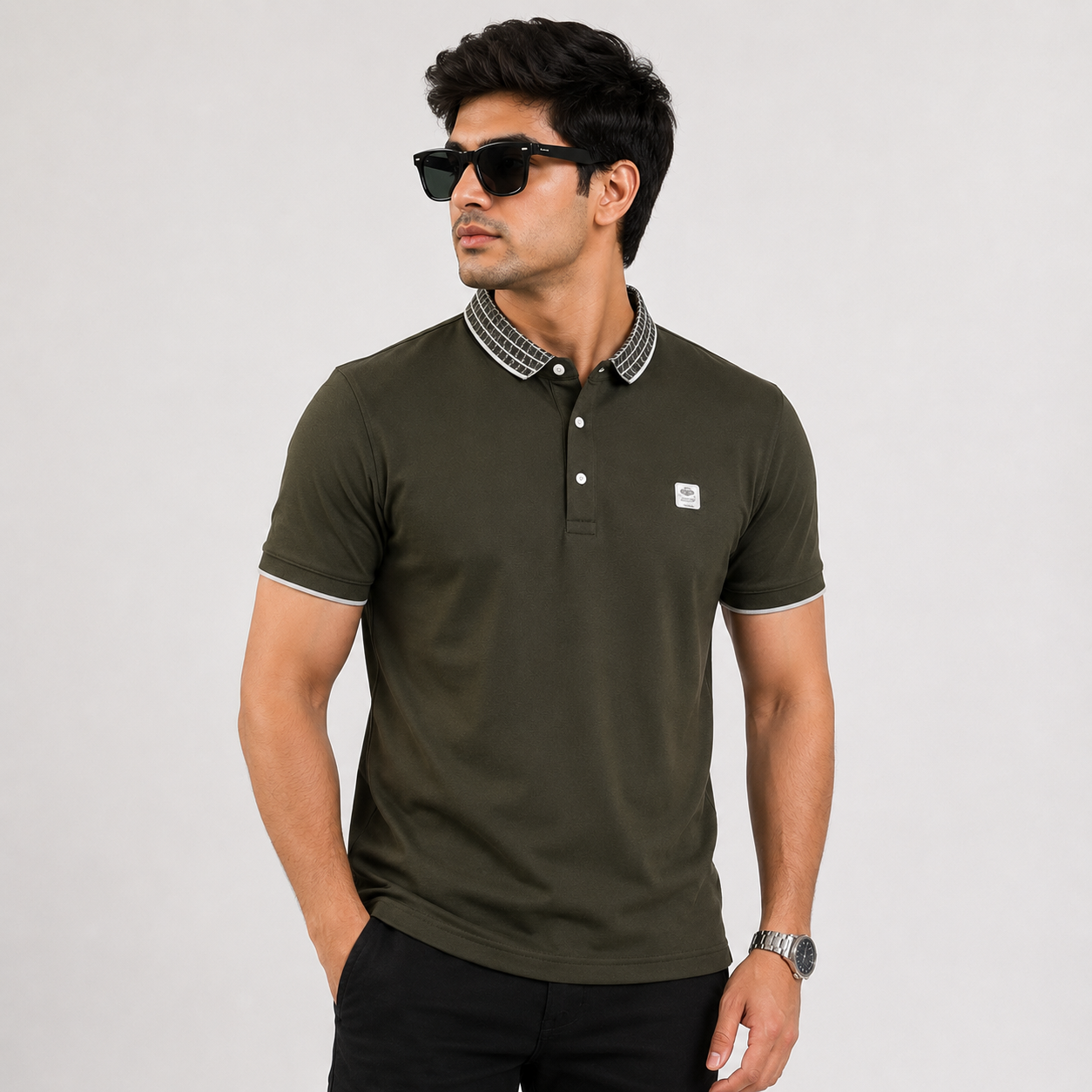Collar Neck olive green colour tshirt
