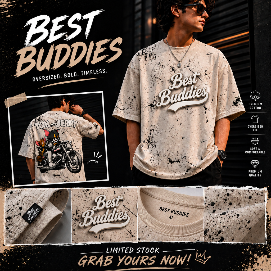 Tom and Jerry Print Oversized Tshirt