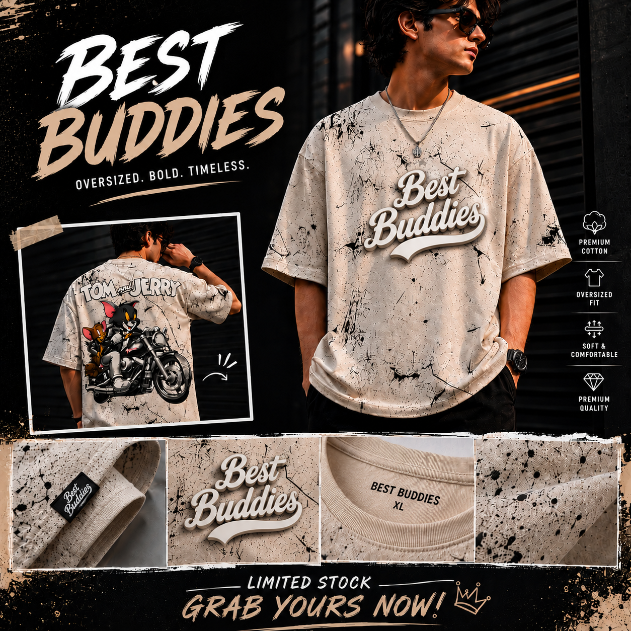 Tom and Jerry Print Oversized Tshirt