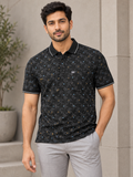 Men’s Black Geometric Print Polo T-Shirt