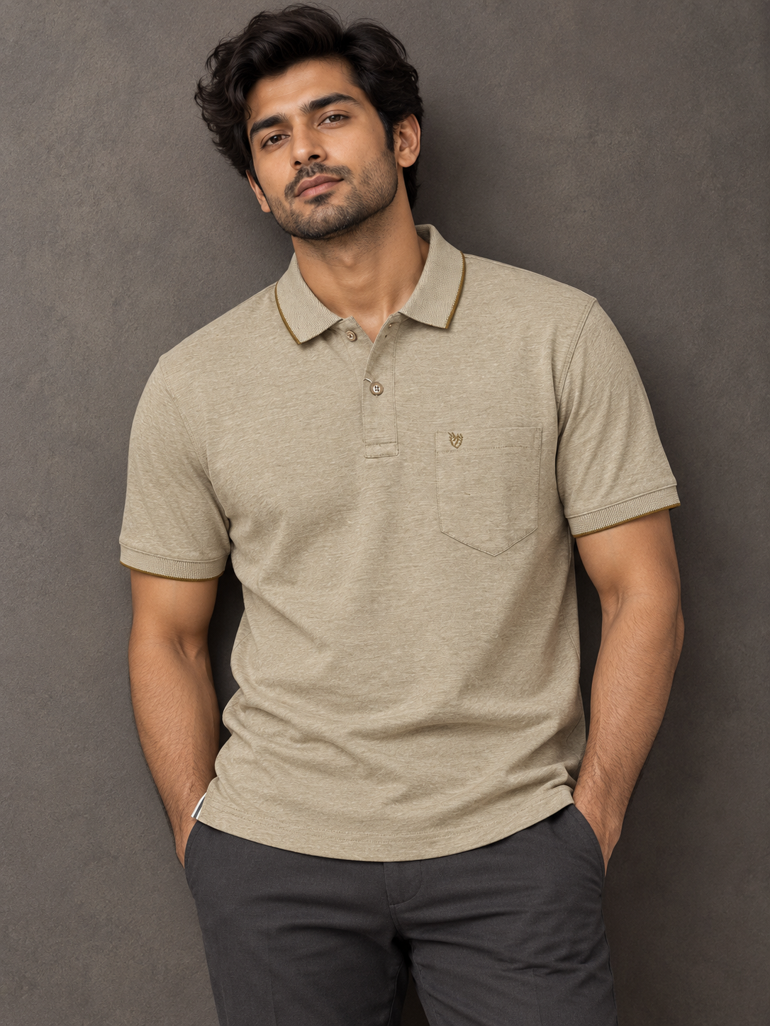 Men’s Beige Pocket Polo T-Shirt