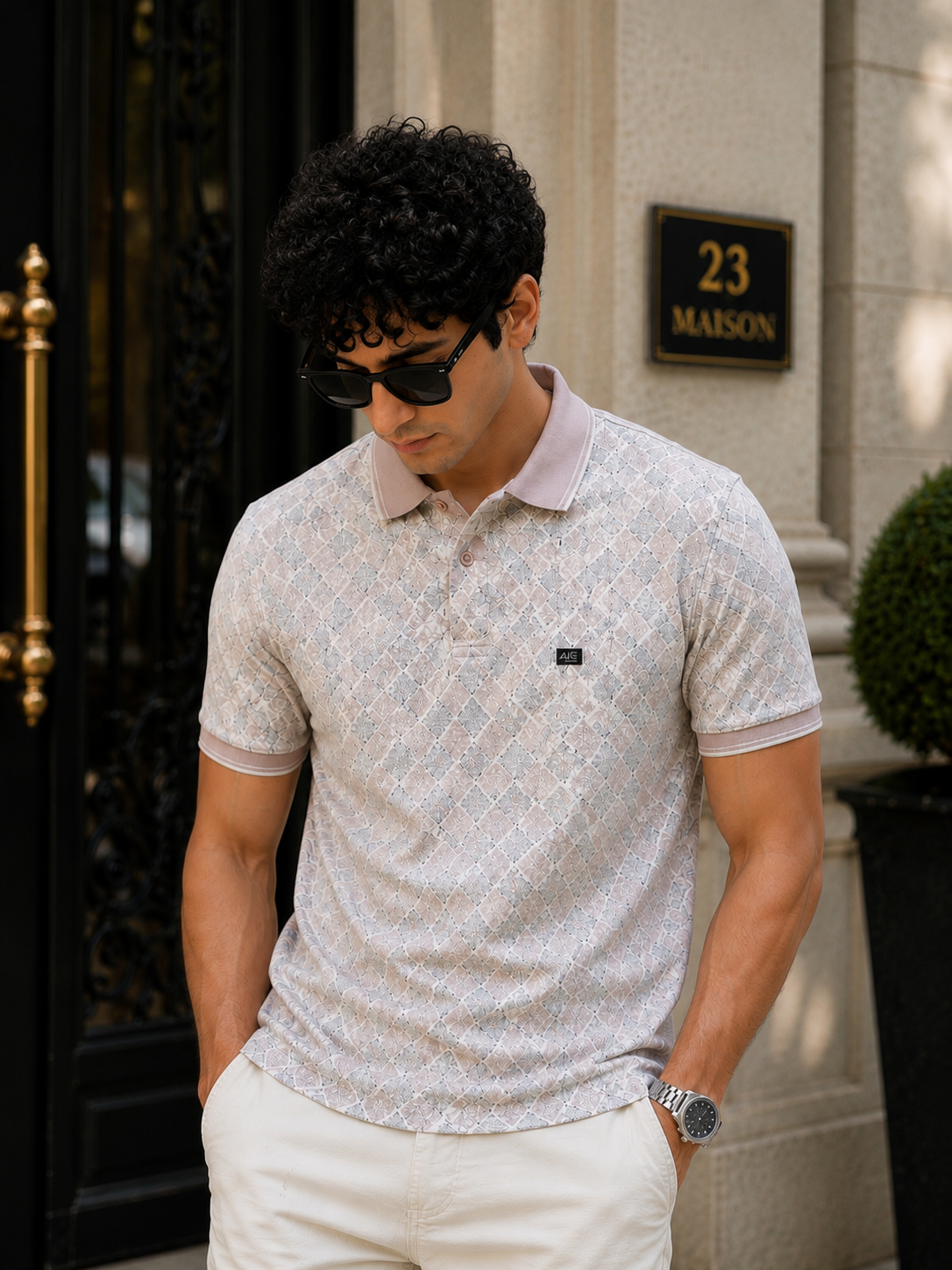 Diamond print Rose Pink Color Polo