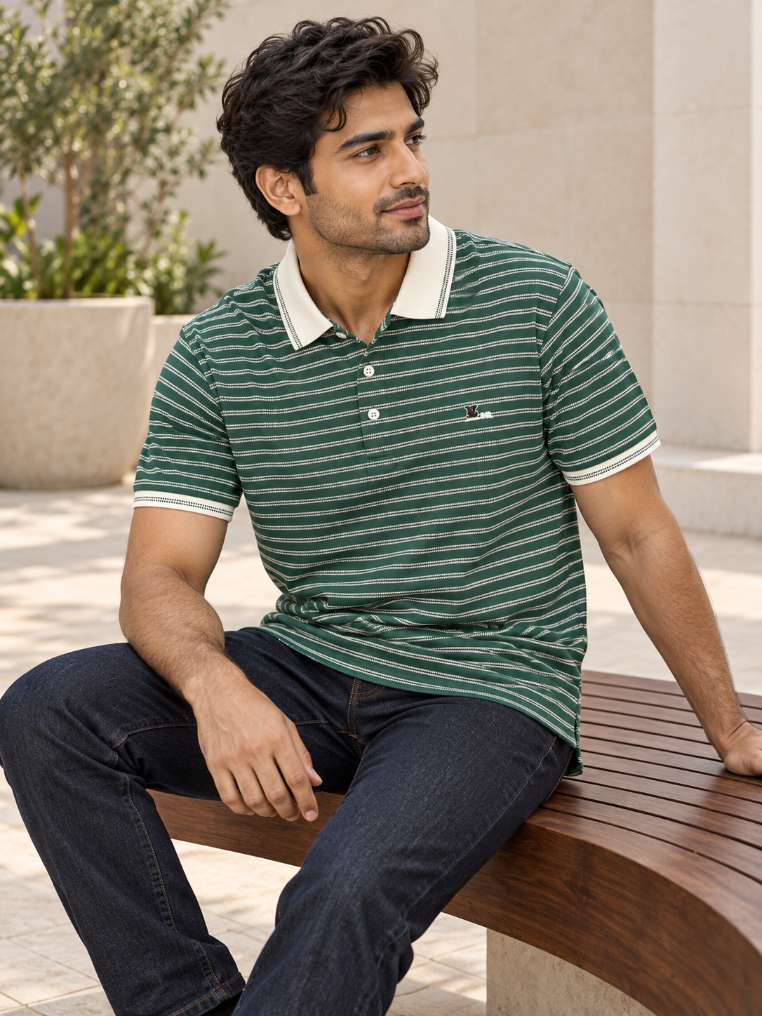 Stripped Green Colour Polo Tshirt