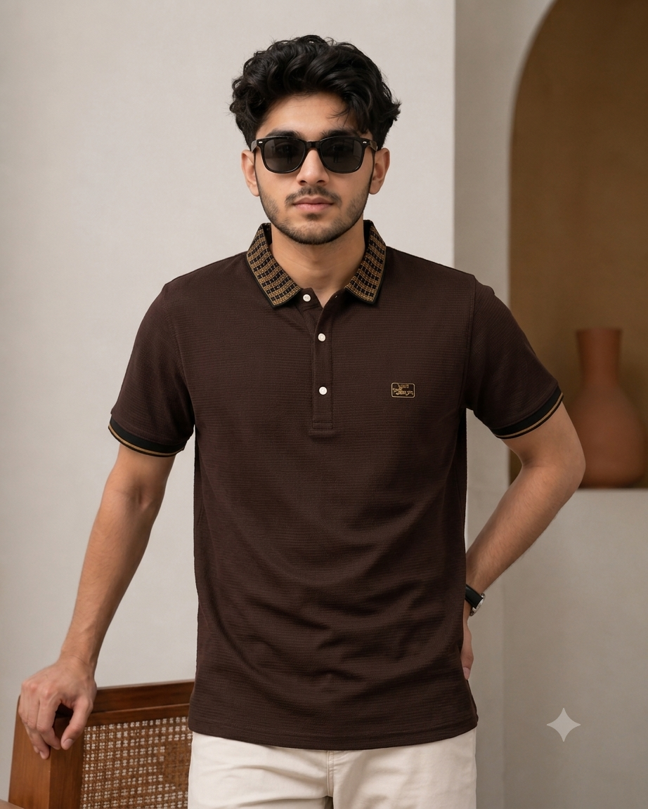 Collar Neck Brown Colour Polo Tshirt