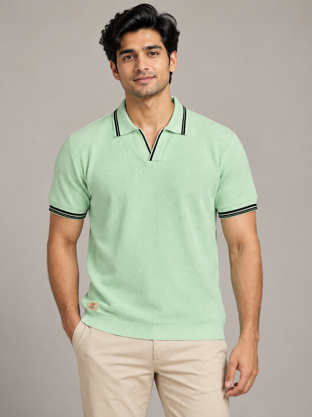 Men’s Mint Green Textured Knit Polo