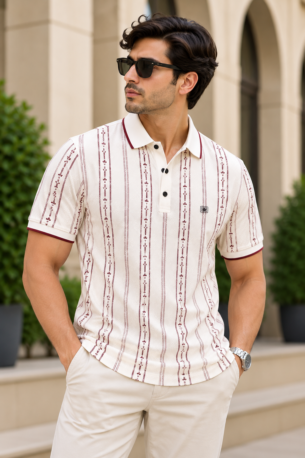 Stripped Maroon Polo Tshirt