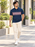 Men’s Navy Polo T-Shirt with Contrast Chest Panel