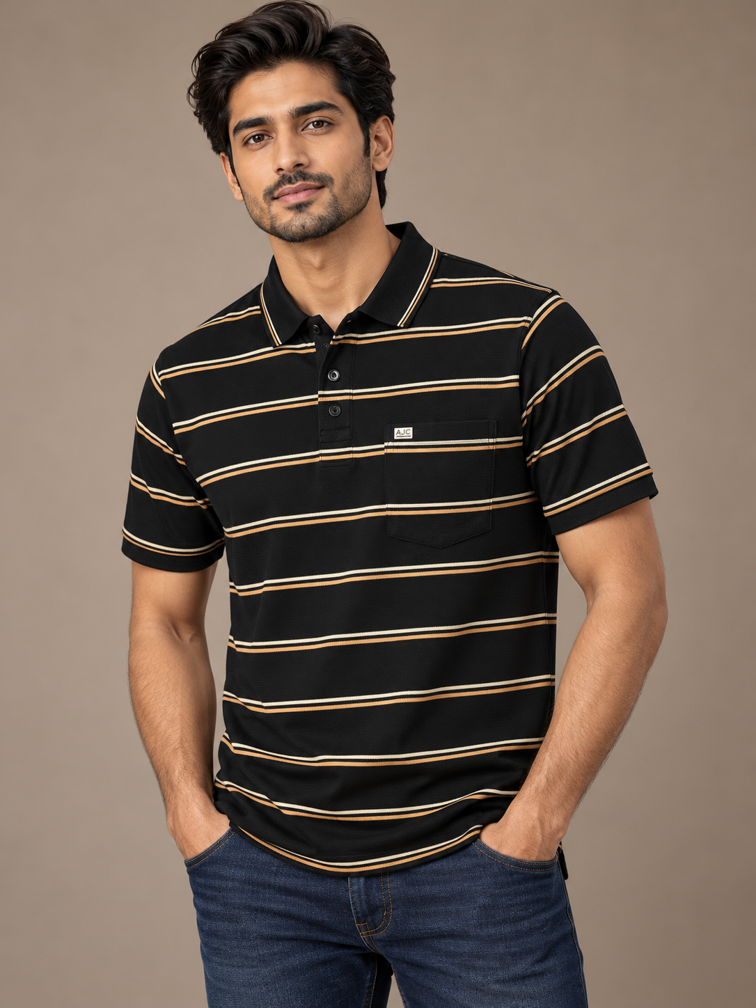 Men’s Black Striped Polo T-Shirt