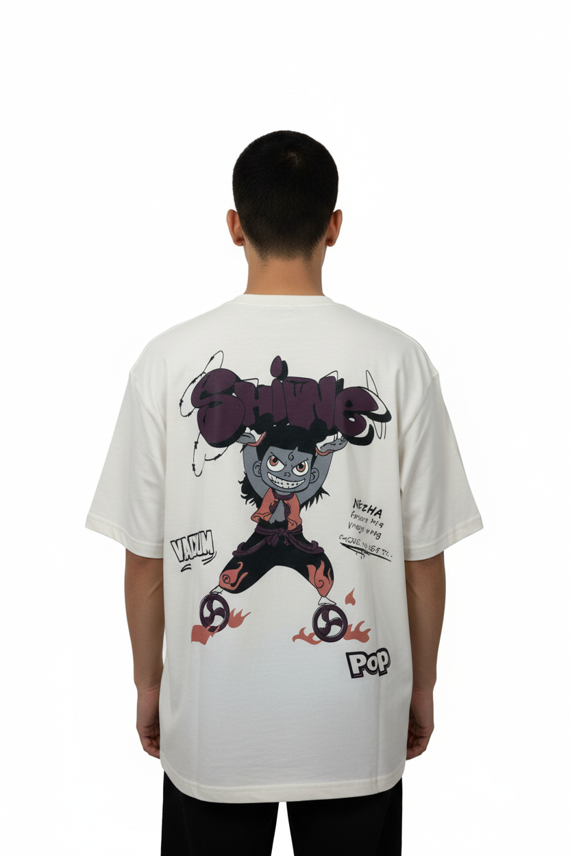 Back view - Light gray t-shirt with character and POP text