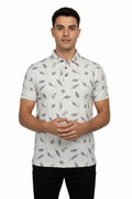 Front view - Fitted white feather pattern polo