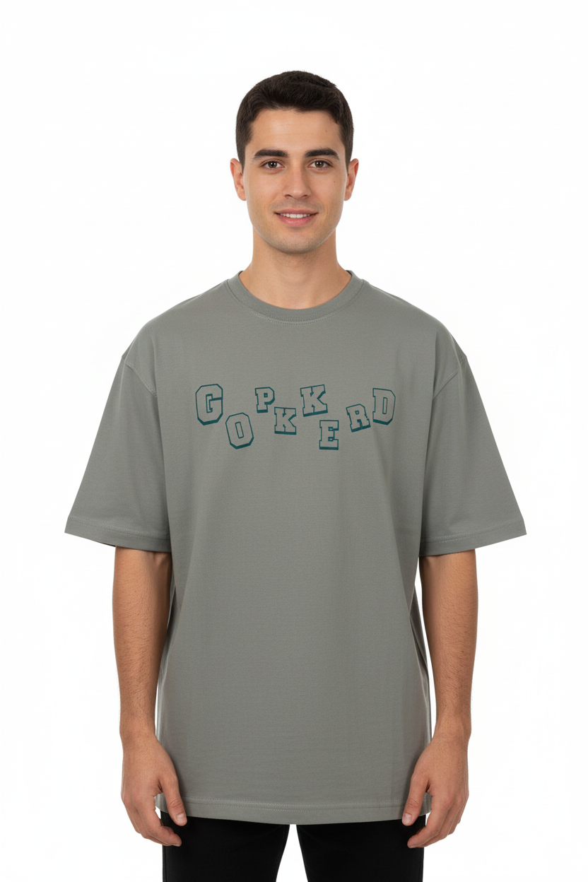 Front view - Gray t-shirt with GOPKERU outlined text