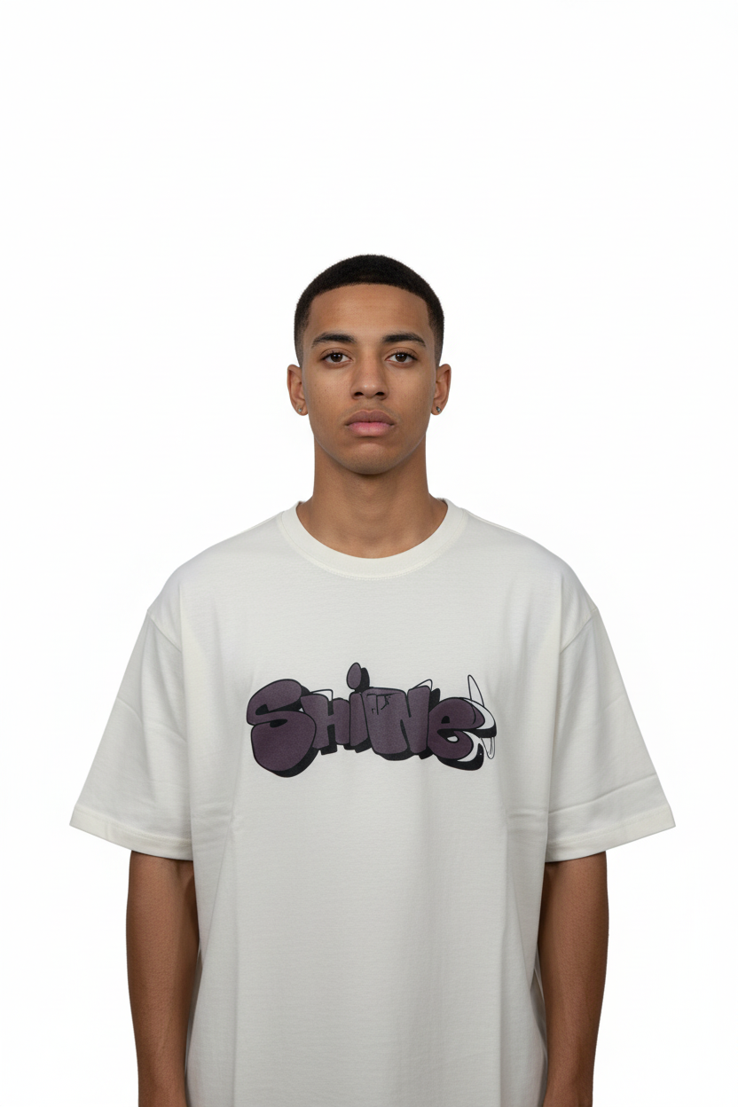 Front view - Light gray t-shirt with stylized text