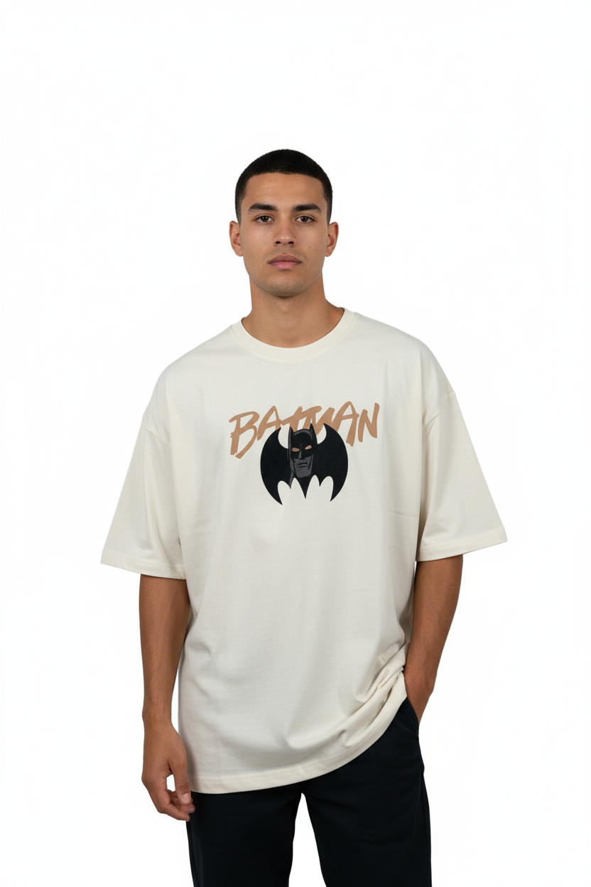 Front view of Batman drop shoulder t-shirt